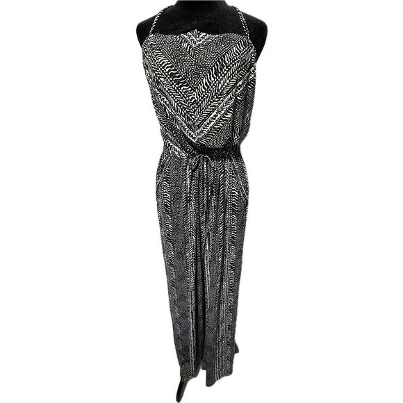 Robin Piccone Women's Abstract Print Sleeveless Jumpsuit‎ Tie-Waist Black Size L - Picture 1 of 11